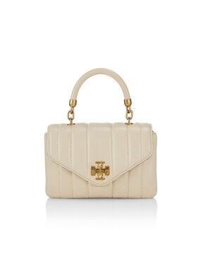 Tory Burch Cream Quilted Top-Handle Satchel with Gold Hardware